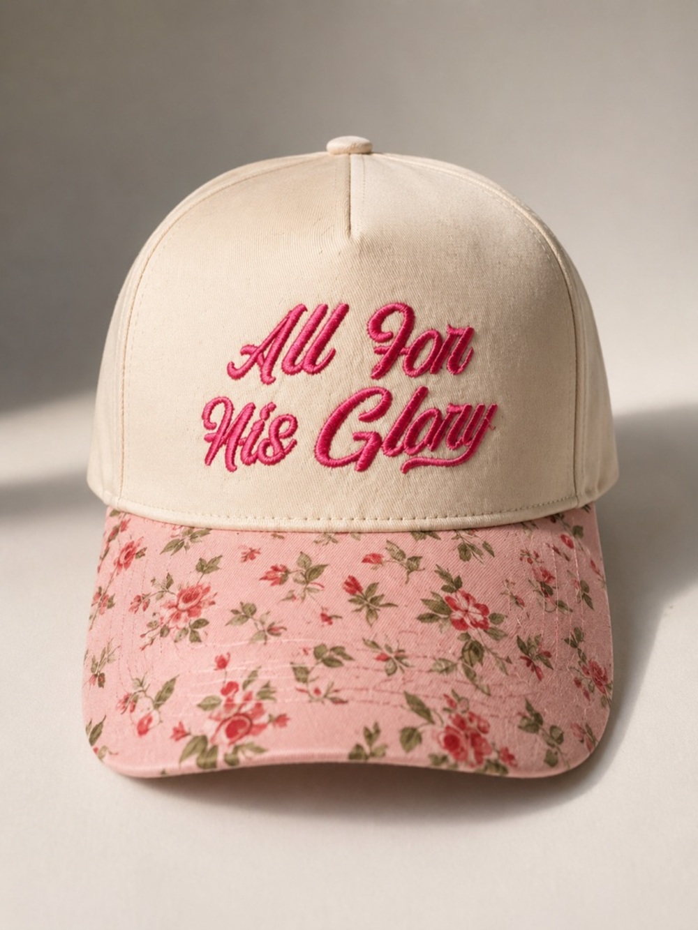 All For His Glory Pink Floral Christian Hat NWT